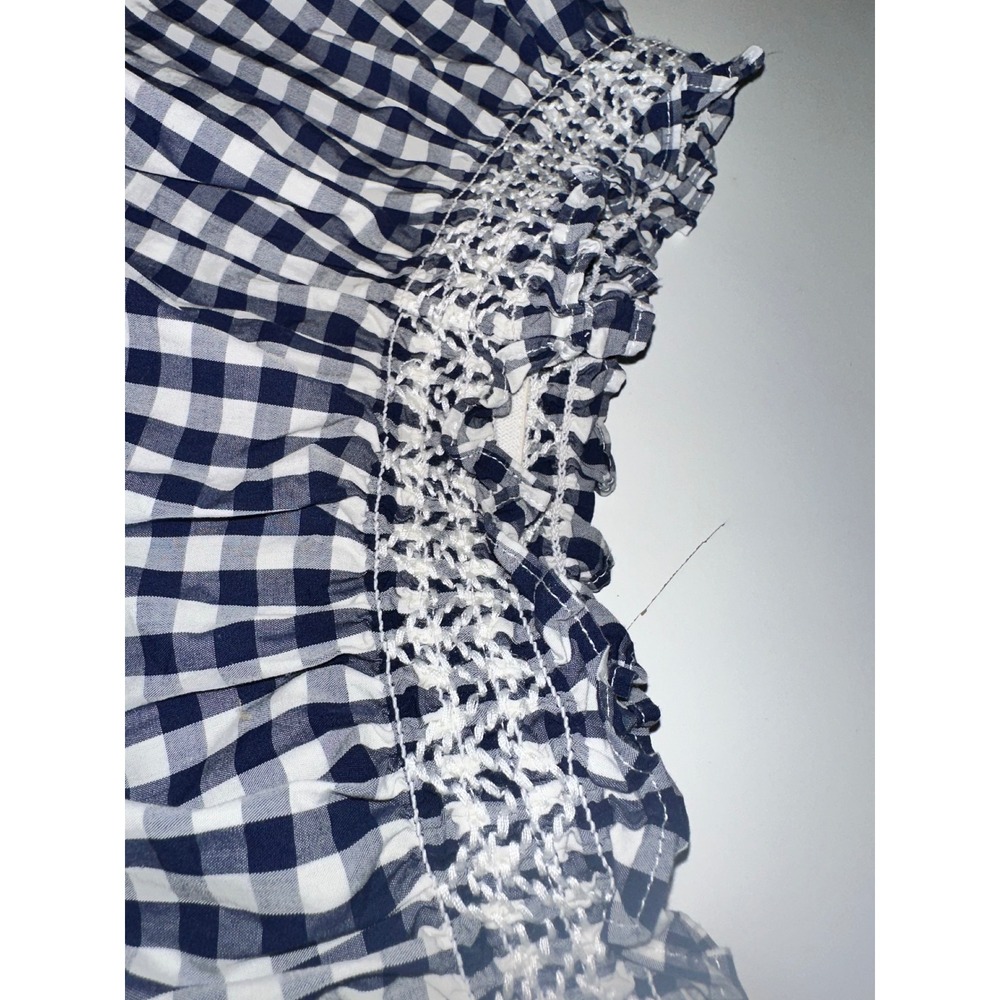 Madewell Navy White Gingham Smocked Off The Shoulder‎ Cotton Blouse G1547 SP 17 - Picture 5 of 11